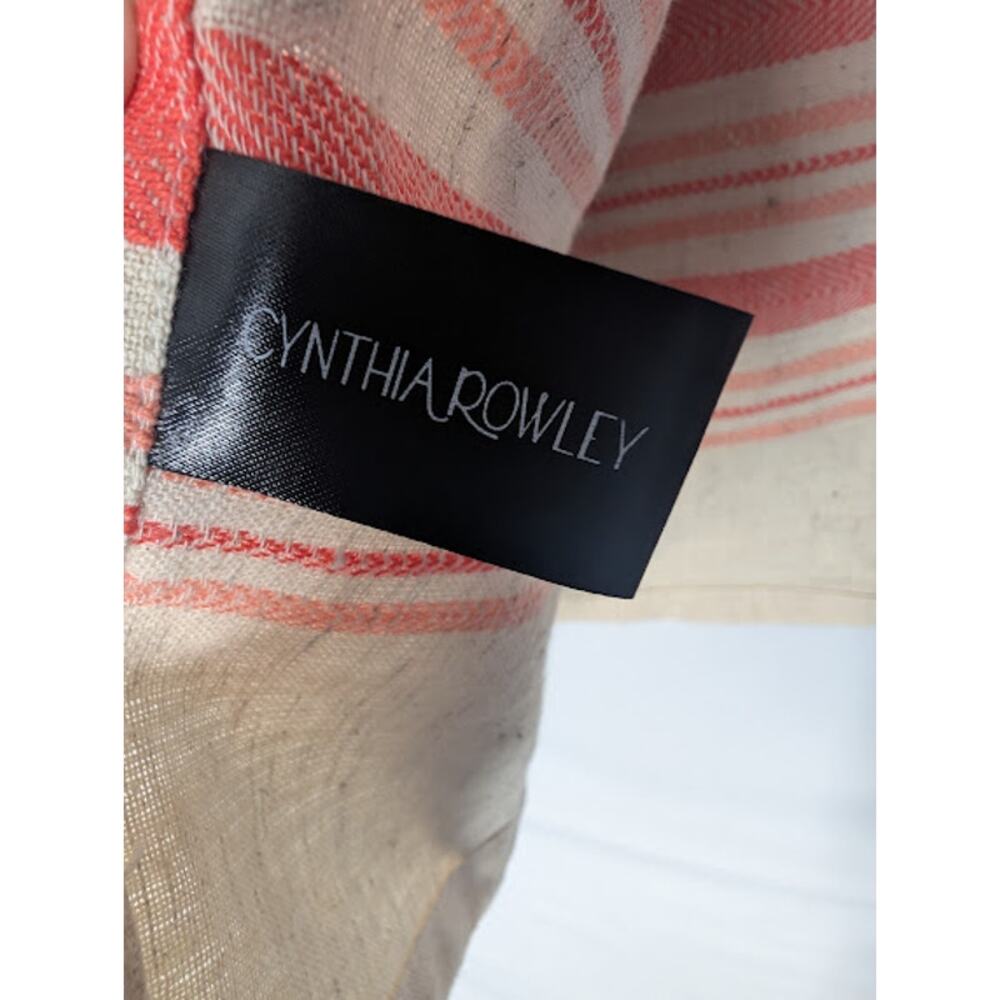 CYNTHIA ROWLEY Cotton/Flax Table Cloth Tan/Salmon Stripped 59" x 60" - Picture 3 of 4